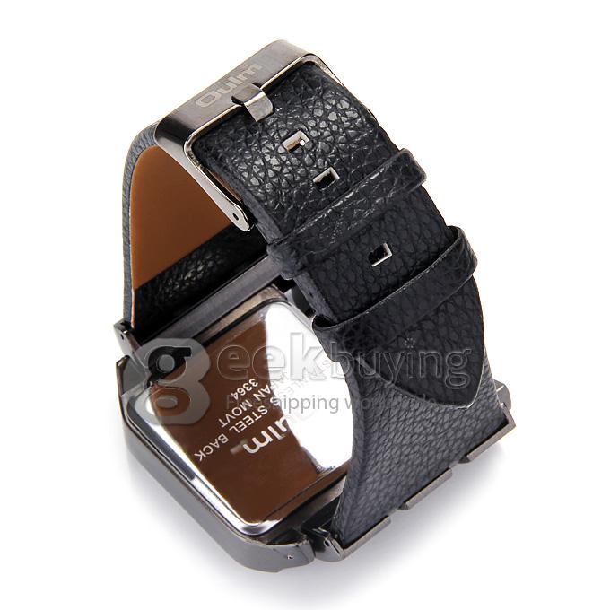 Oulm 3364 Fashion Men Military Wristwatch Sports Quartz Watch With Rectangular Dial And Leather Strap - White + Black