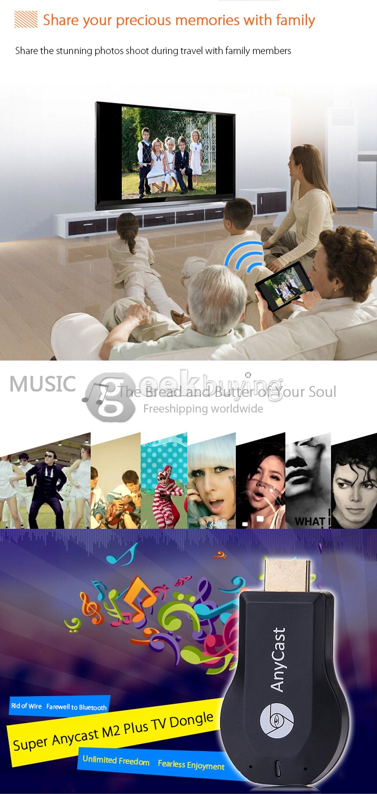 Anycast M2 Plus Linux 3.15.01 TV Dongle RK2928 Miracast Airplay DLNA WiFi Display For iOS Andriod Windows8.1