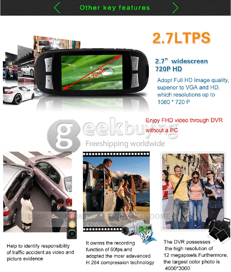 G1WT Full HD 1080P 2.7Inch 120 Degree Wide Angle G-Sensor Motion Detection HDMI/USB/AV-Out Car DVR Recorder - Black