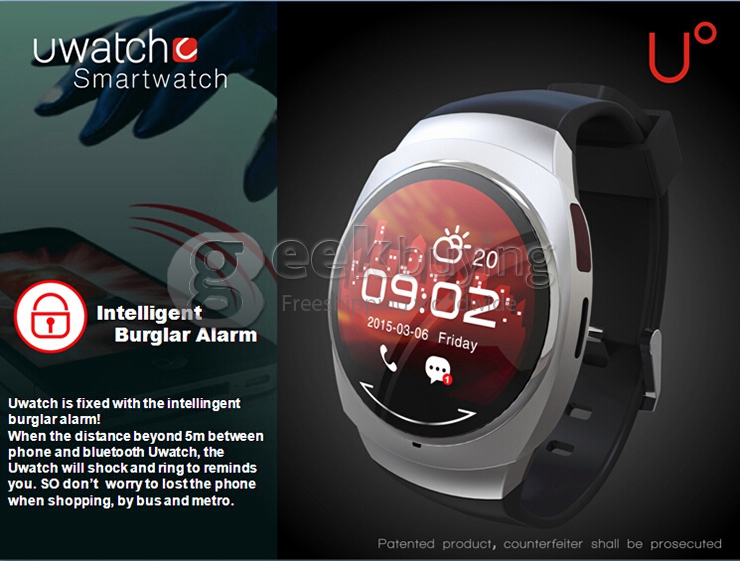 UO Bluetooth Smart Sports Watch Pedometer Stopwatch BT4.0 Waterproof For Andriod IOS - Black