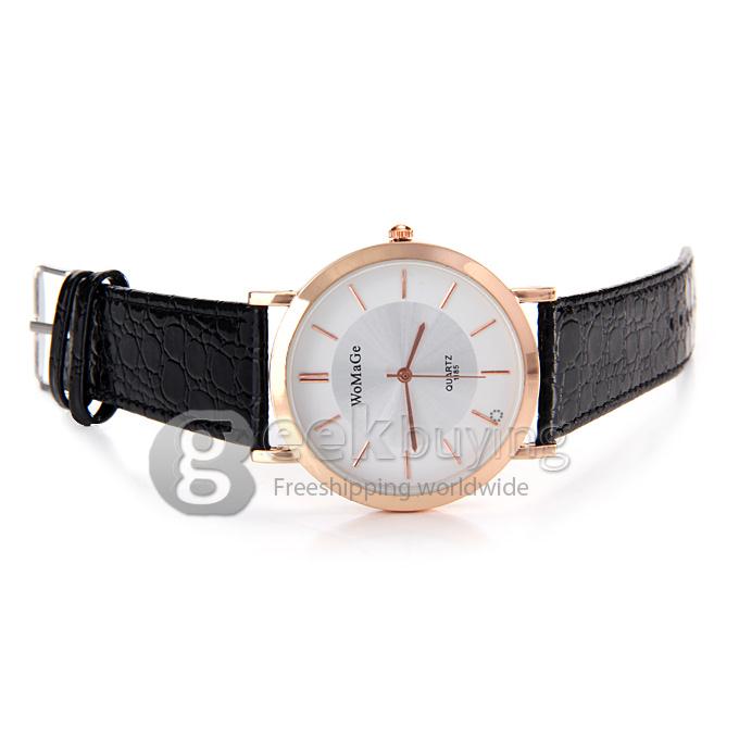 WoMaGe 1185 Fashion Men Quartz Croco Belt Lovers Watches - Black