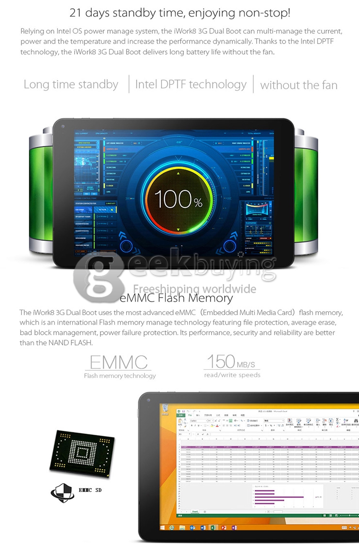 Cube iWork8 3G Dual Boot Win 8.1 + Android 4.4 Tablet PC 2GB/32GB Intel Z3735F Quad Core 1.8GHz 8