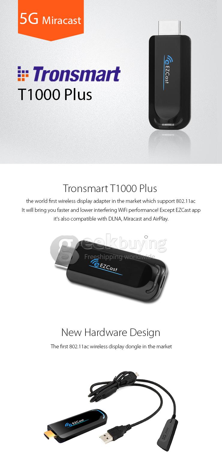 Tronsmart T1000 Plus Ezcast Dongle 5GHz 802.11ac Wireless Display HDMI Adapter OTA Mirror2TV Miracast DLNA Airplay