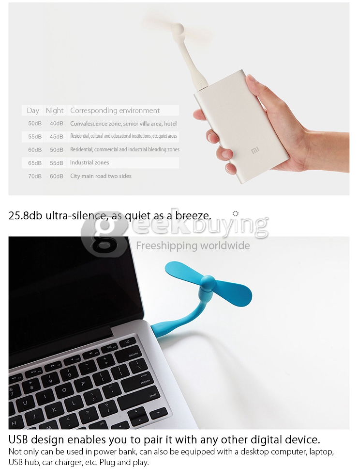 [Spain Stock] Original Xiaomi Portable USB Mini Fan Ultra-silenced Detachable Adjustable Fan For Laptop Powerbank USB Devices - White