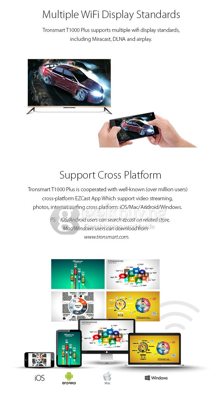Tronsmart T1000 Plus Ezcast Dongle 5GHz 802.11ac Wireless Display HDMI Adapter OTA Mirror2TV Miracast DLNA Airplay