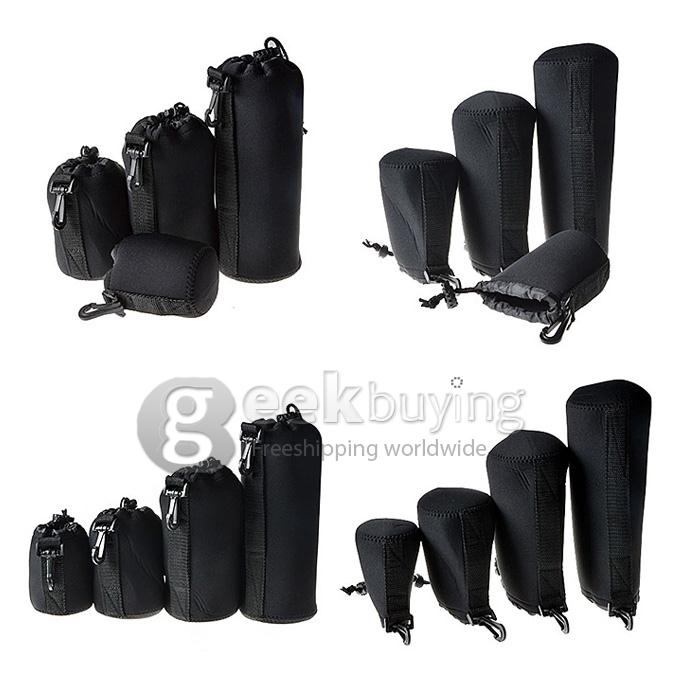 LightDow 4-in-1 Lens Pouch 5mm Thick Neoprene Bag Ballhead Flash Speedlite Case Accessory Kit 4pcs Pack
