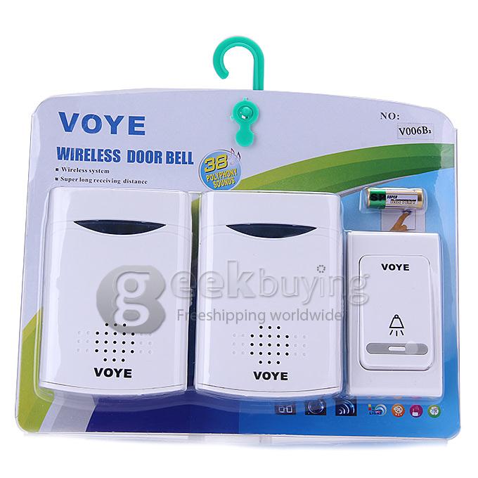 V006B2 Digital Wireless Door Bell With 38 Polyphony Tunes Songs LED Remote Control Digital Doorbell - White