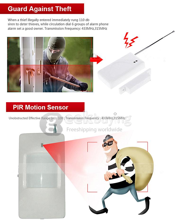 YA-500-GSM-6 Wireless SMS Home Security Alarm With Sensor Detector Call System - EU Plug