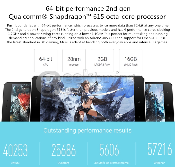 [Spain Stock]Xiaomi Mi 4i/mi4i 5.0Inch 4G FDD-LTE Android 5.0 2GB 16GB Smartphone 64-bit Snapdragon615 Octa Core 1.7GHz 13.0MP - White