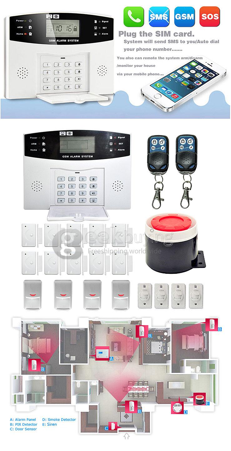 YA-500-GSM-6 Wireless SMS Home Security Alarm With Sensor Detector Call System - US Plug