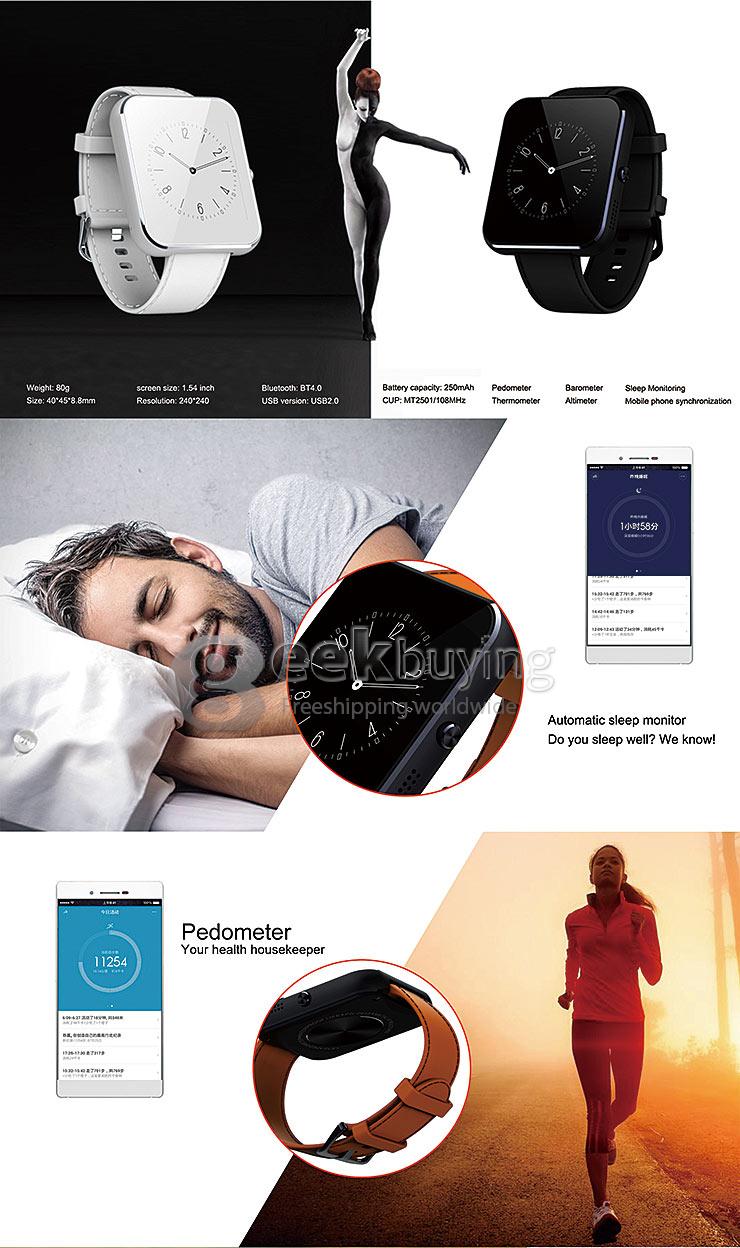 CUBOT R8 Toughened OGS Panel Multifunction Multilingual Smart Watch MTK2501 BT4.0 Premium Leather Strap - Silver