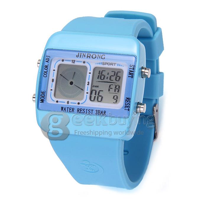JR-806F Fashion Unisex Waterproof Sports Watch With Analog & Digital Dual Time Display And LED - Blue