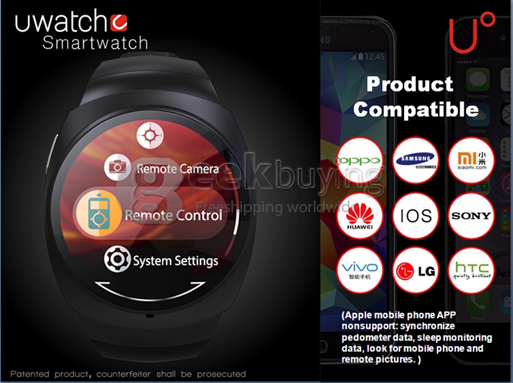 UO Bluetooth Smart Sports Watch Pedometer Stopwatch BT4.0 Waterproof For Andriod IOS - Black