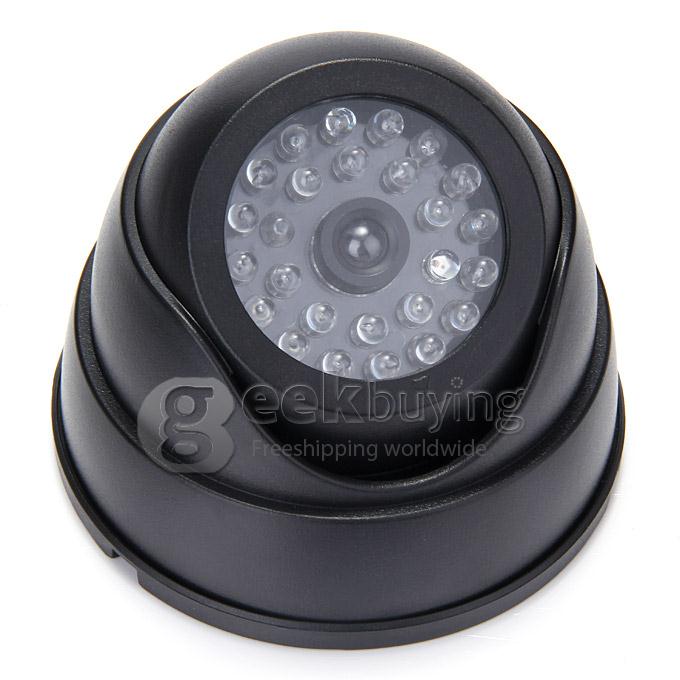 Dummy Camera Imitation Dome Camera With Flashing Red LED For Indoor & Outdoor Security - Black