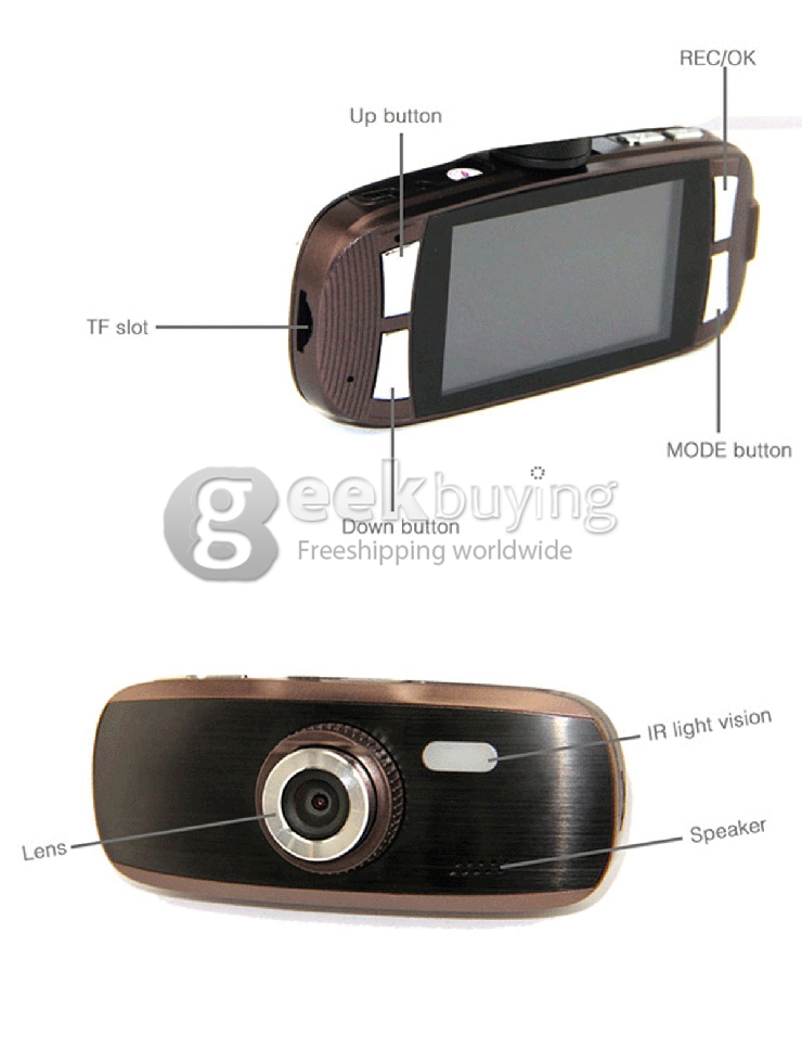 G1WT Full HD 1080P 2.7Inch 120 Degree Wide Angle G-Sensor Motion Detection HDMI/USB/AV-Out Car DVR Recorder - Black