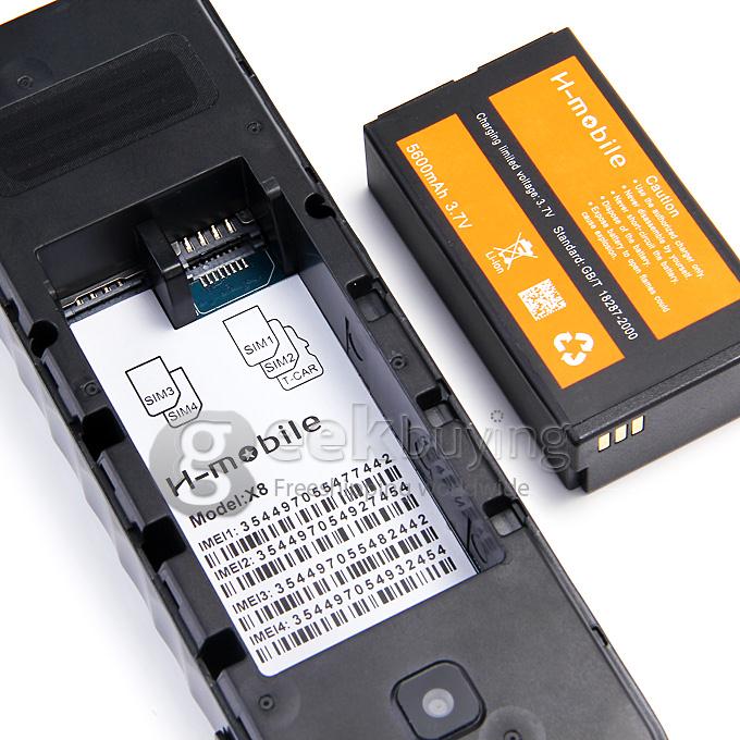 H-Mobile X8 SC6531CA 5600mAh Battery Walkie-talkie Four SIM Card Slot GSM 850/900/1800/1900MHz Multi Language - Black