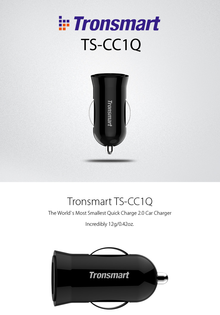 [France Stock]Tronsmart Quick Charge 2.0 18W USB Car Charger for Samsung Galaxy S6,S6 Edge,Note 4,Note Edge/ Google Nexus 6/ Sony Xperia Z4,Z3/ HTC One M9,One M8/ Xiaomi Mi3,Mi4,Mi Note/ Asus Zenfone 2 and more