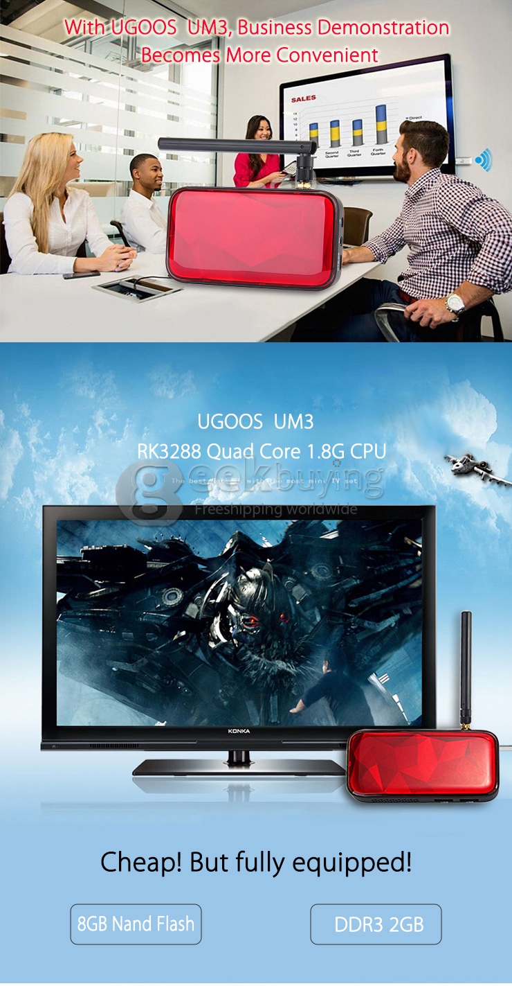 Ugoos UM3 Ubuntu 14.10 Android 4.4 Dual Boot  RK3288 Quad Core TV Stick Dongle TV Box 1.8G 2G/8G HDMI 802.11AC 2.4GHz/5GHz 2KX4K BT4.0 - Red