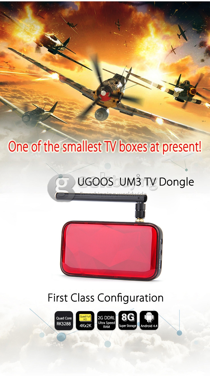 Ugoos UM3 Ubuntu 14.10 Android 4.4 Dual Boot  RK3288 Quad Core TV Stick Dongle TV Box 1.8G 2G/8G HDMI 802.11AC 2.4GHz/5GHz 2KX4K BT4.0 - Red