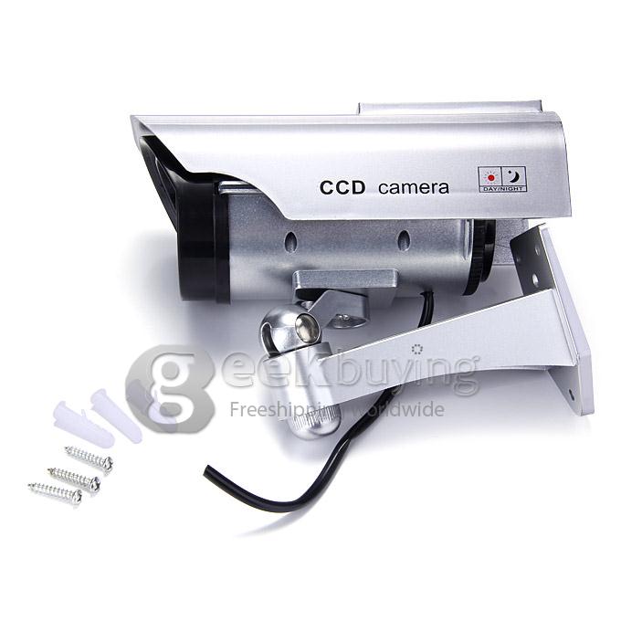 Dummy Solar & Batteries Powered CCD Security Cameras With Flashing LED Red Light For Indoor And Outdoor Security Use