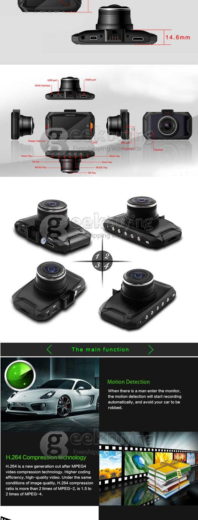 Blackview G90 Ambarella A7LA30 5.0 Megapixels Full HD 1080P 2.7' LCD 170 Degrees Wide-angle Lens Car DVR Dashcam with G-Sensor Loop recording HDR