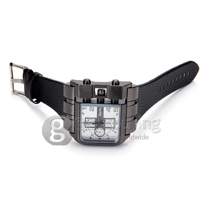 Oulm 3364 Fashion Men Military Wristwatch Sports Quartz Watch With Rectangular Dial And Leather Strap - White + Black