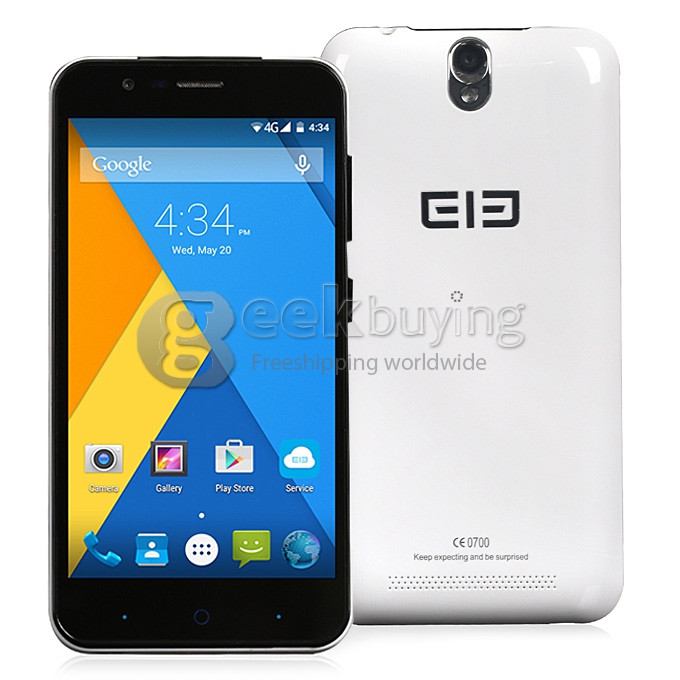 [HK Stock]Elephone P4000 5.0inch 64bit 4G LTE Android 5.1 Smartphone MTK6735 Quad Core 2GB RAM 16GB ROM 4800mAh Battery - White