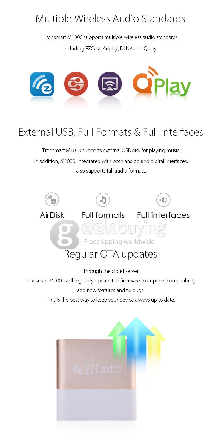 [HK Stock]Tronsmart M1000 EZCast Music Box Receiver OTA Autoplay EZChannel Internal Radio Support Airplay/DLNA/Qplay