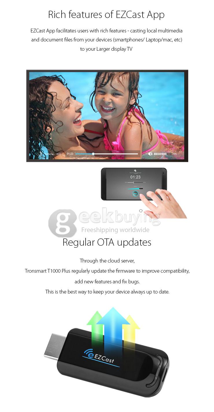 [Spain Stock]Tronsmart T1000 Plus Ezcast Dongle 5GHz 802.11ac Wireless Display HDMI Adapter OTA Mirror2TV Miracast DLNA Airplay