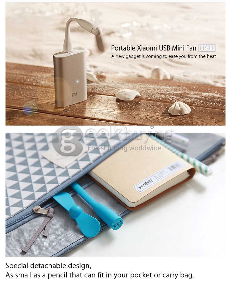 Original Xiaomi Portable USB Mini Fan Ultra-silenced Detachable Adjustable Fan For Laptop Powerbank USB Devices - Blue