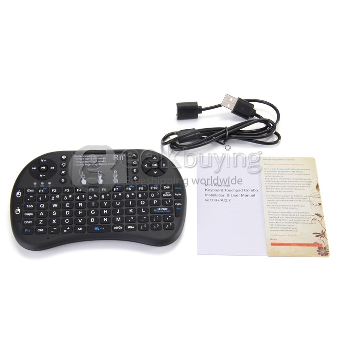 Rii i8+ 2.4G Wireless Mini Keyboard for Android Smart TV, TV Box, HTPC, PC with Multi-touch up to 15 Meter - Black