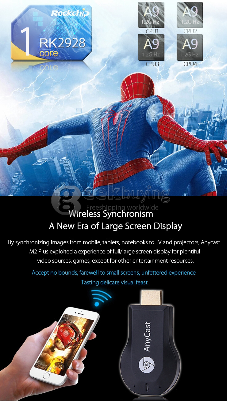 Anycast M2 Plus Linux 3.15.01 TV Dongle RK2928 Miracast Airplay DLNA WiFi Display For iOS Andriod Windows8.1