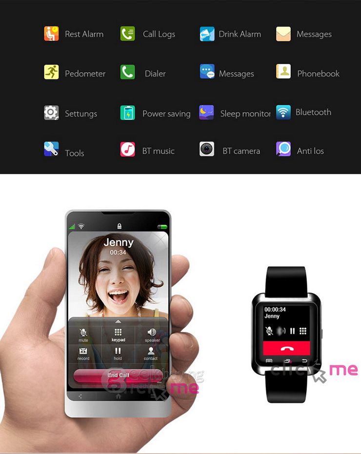 U80 Bluetooth Smart Watch Notification Sedentary Reminder for Android 3.0 or above - Red