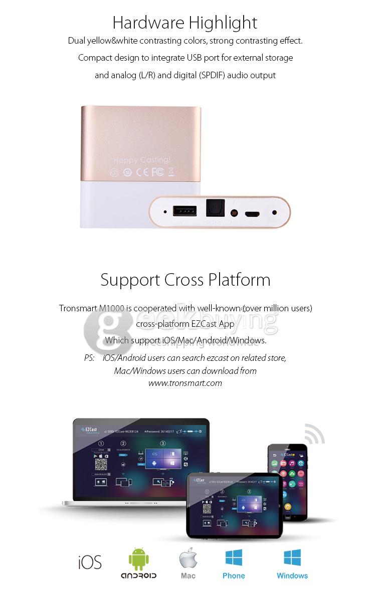 [HK Stock]Tronsmart M1000 EZCast Music Box Receiver OTA Autoplay EZChannel Internal Radio Support Airplay/DLNA/Qplay