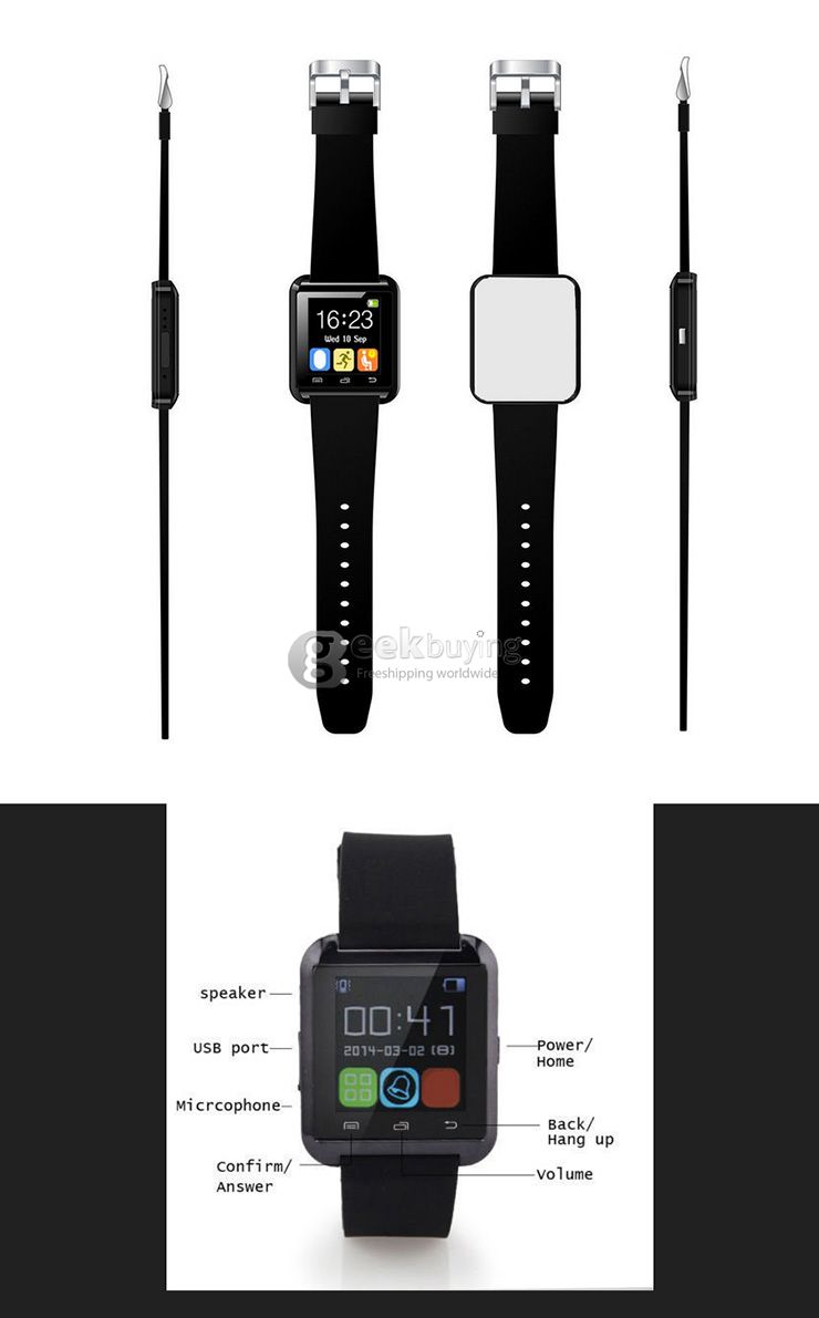 U80 Bluetooth Smart Watch Notification Sedentary Reminder for Android 3.0 or above - Black