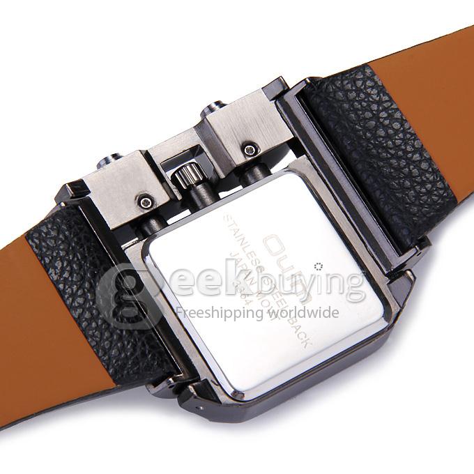 Oulm 3364 Fashion Men Military Wristwatch Sports Quartz Watch With Rectangular Dial And Leather Strap - White + Black