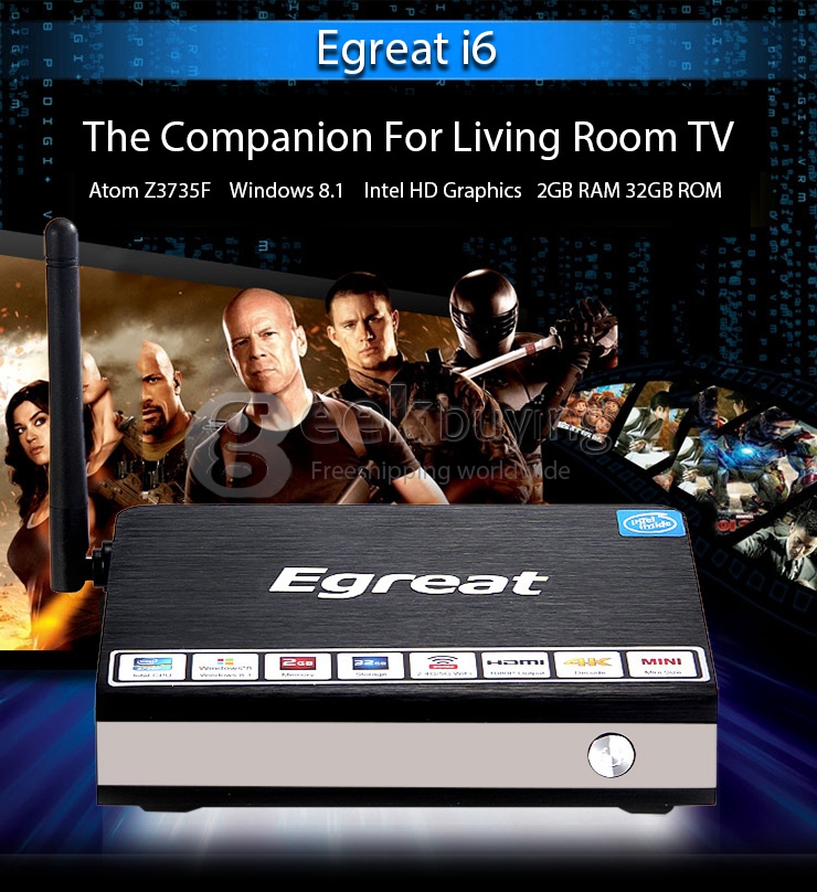 Egreat i6 Windows 8.1 Mini PC Intel Z3735F 2G RAM 32G ROM Wintel Player 2.4G/5G WIFI VGA Bluetooth - Black