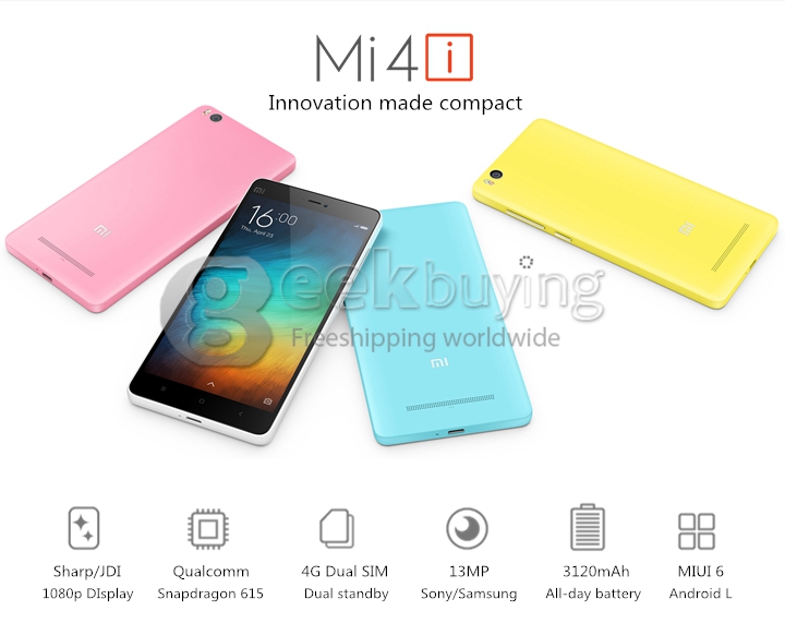 [Spain Stock]Xiaomi Mi 4i/mi4i 5.0Inch 4G FDD-LTE Android 5.0 2GB 16GB Smartphone 64-bit Snapdragon615 Octa Core 1.7GHz 13.0MP - White