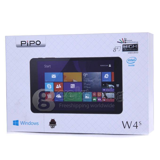 PIPO W4S Dual Boot 8 Inch 2GB/32GB Windows8.1 & Android4.4 Intel Z3735F Quad Core 1.83GHz Tablet PC 1280*800 IPS Bluetooth OTG HDMI WiFi - Black