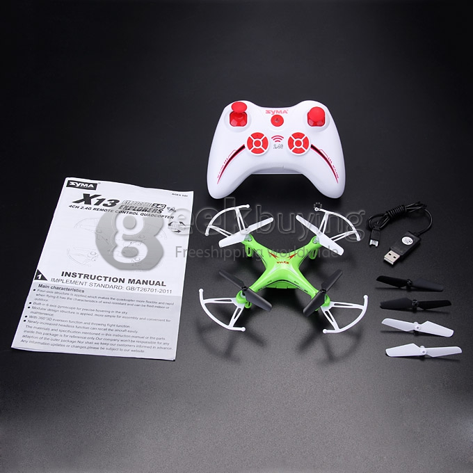 Syma X13 MIRACLE Headless Mode 2.4G 4CH 6-Axis Mini RC Quadcopter RTF GYRO - Green