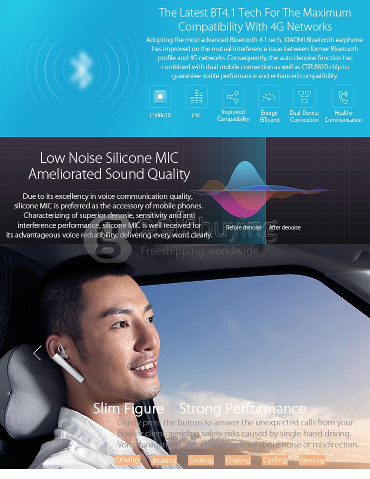 Original XIAOMI MI Bluetooth Headset Wireless BT4.1 Stereo Earphone for iPhone Galaxy Mobile Phones - White