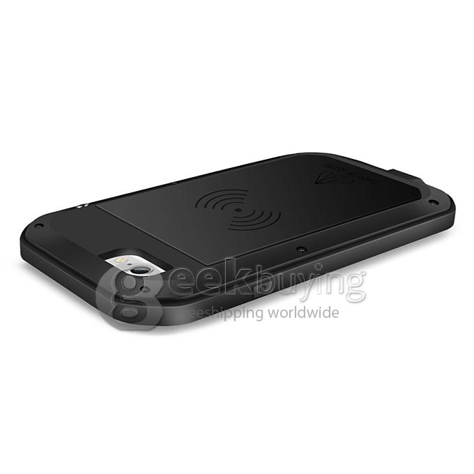 Lovemei Dirt/Snow/Shockproof Powerful Gorilla Glass Metal Case With QI Wireless Receiver For iPhone6 4.7 - Black