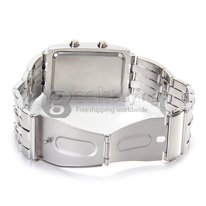 Fashionable Men's LED Digital Wrist Watch with Stainless Steel Strap - Silver