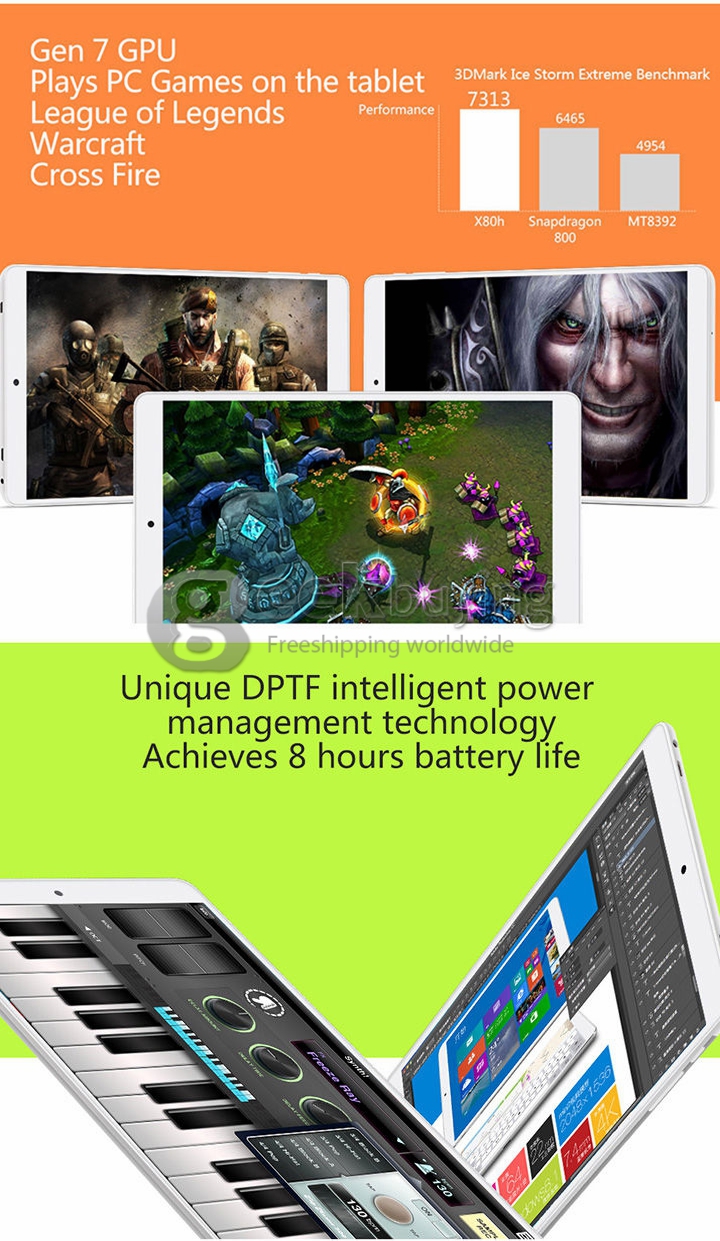 Teclast X80H Dual OS Android 4.4+Win 8.1 Tablet PC 2GB/32GB Intel Z3735F Quad Core 1.83GHz 8 Inch IPS 1280x800 HDMI WiFi Bluetooth - White + Gray