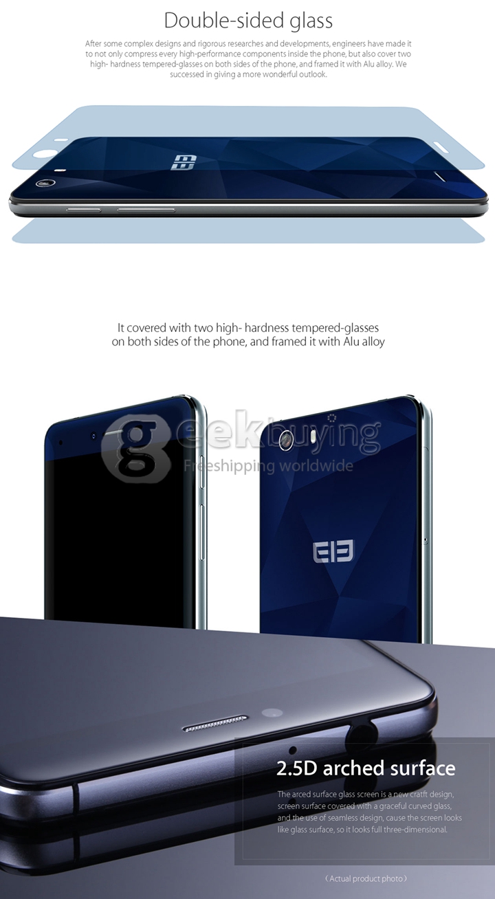 Elephone S2 Plus 5.5inch 4G FDD-LTE Android 5.1 Smartphone MTK6735 Quad Core 2GB 16GB 13.0MP Dual Side Glass Smart Wake Miracast - Dark Blue