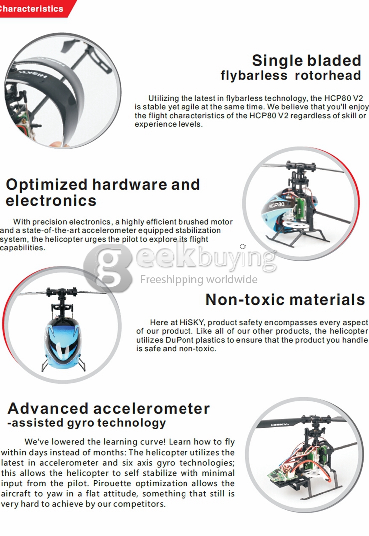 Hisky HCP80 V2 6CH RC Helicopter 3D 6 Axis Gyro RTF With  X-6S