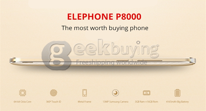 Elephone P8000 5.5 inch FHD 4G LTE Android 5.1 3GB 16GB Smartphone 64bit MTK6753 Octa Core 13.0MP Touch ID 4165mAh -Black