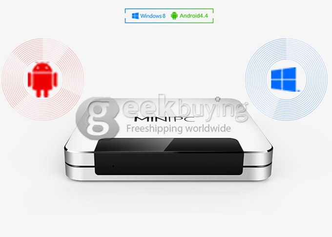 Ainol Mini PC II  Windows 8.1 Android 4.4 Dual Boot Media Player Intel Z3735F Quad Core 1.8G 2G/32G 802.11 b/g/n LAN BT4.0 - Silver