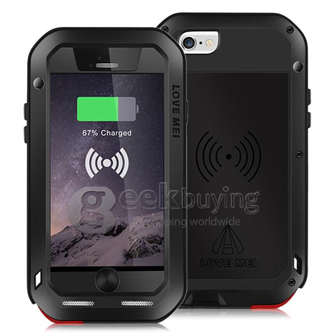 Lovemei Dirt/Snow/Shockproof Powerful Gorilla Glass Metal Case With QI Wireless Receiver For iPhone6 4.7 - Black