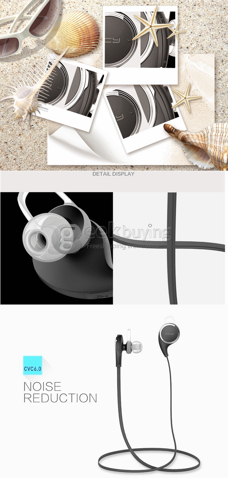 QCY QY8 Wireless Sports BT4.1 Stereo Headset Earphone Headphone With Microphone For iPhone Sumsung Smartphones - Black